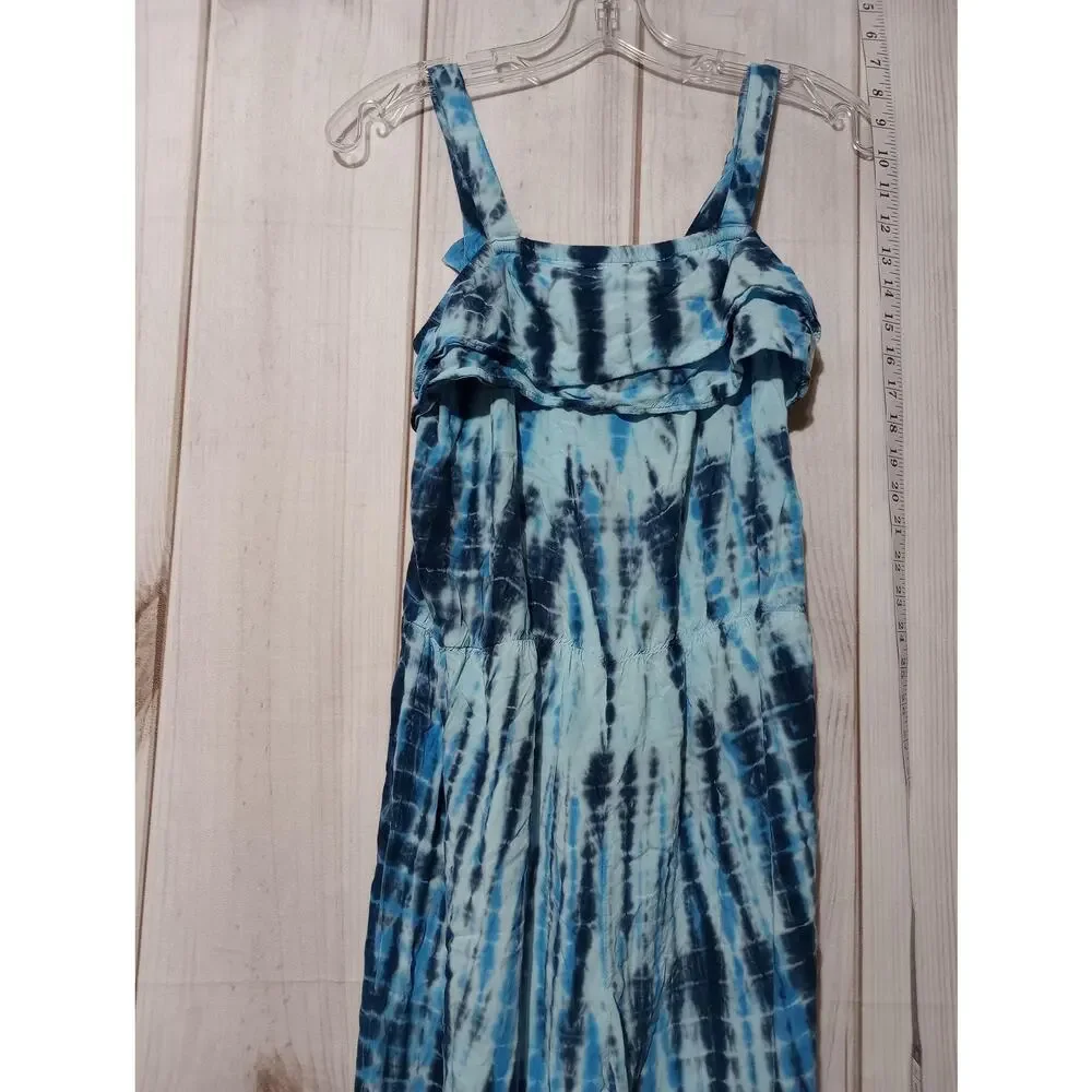 Justice‎ Girls Blue Tie Dye Ruffle Sleeveless Jumpsuit Size 14 Rayon Wide Leg